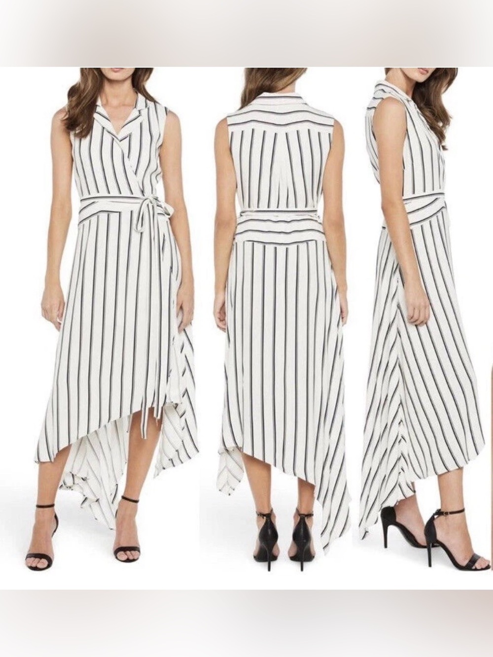 NEW Bardot Striped Sleeveless Asymmetrical Salina Shirt Wrap Midi‎ Dress 6 Small